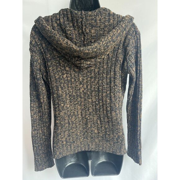 Effeci Y2K Brown Knit Sweater Double Breasted Cardigan Hooded M Retro Vintage - Picture 5 of 11